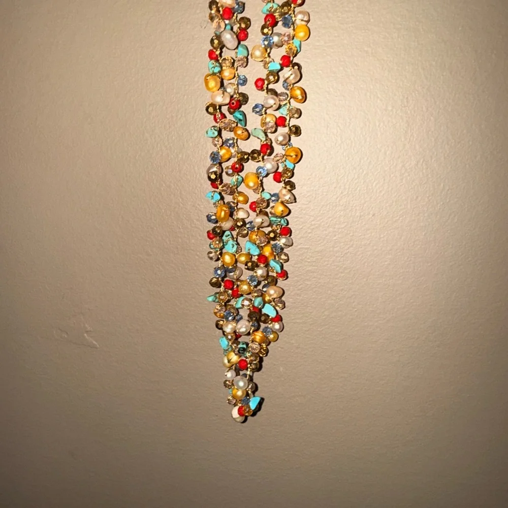 Vintage Real pearl turquoise Jasper and other stones in 925 Beaded Necklace